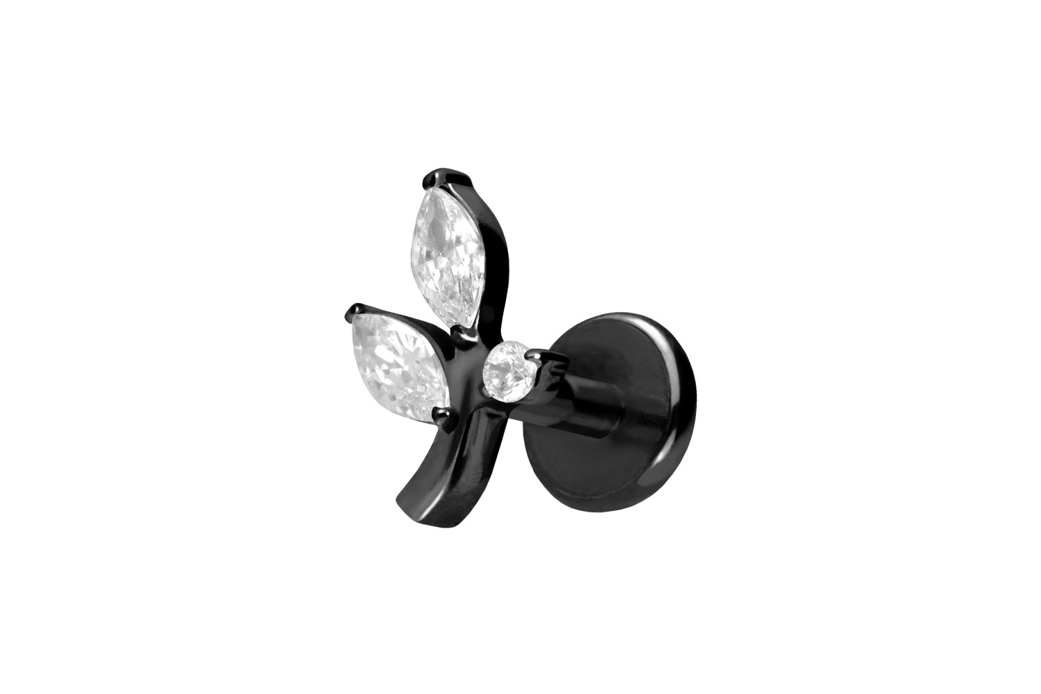 Titan Labret Piercing mit Push Fit KRISTALLZWEIG